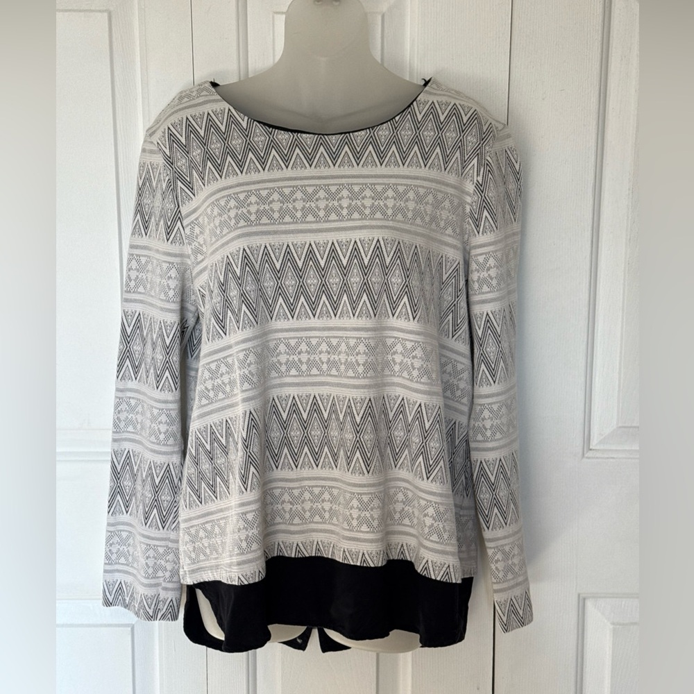 Pleione Sz XL LS Layered off White Black Knit Top GUC W60